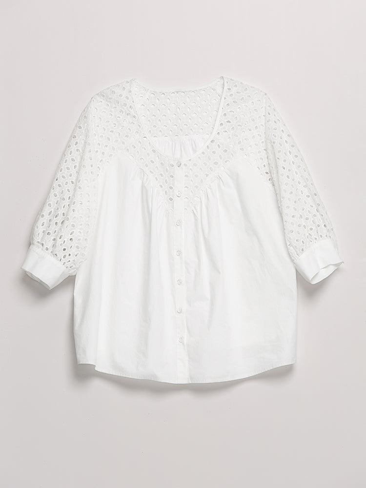 Broderie Button Top