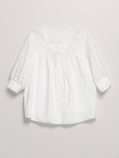 Broderie Button Top