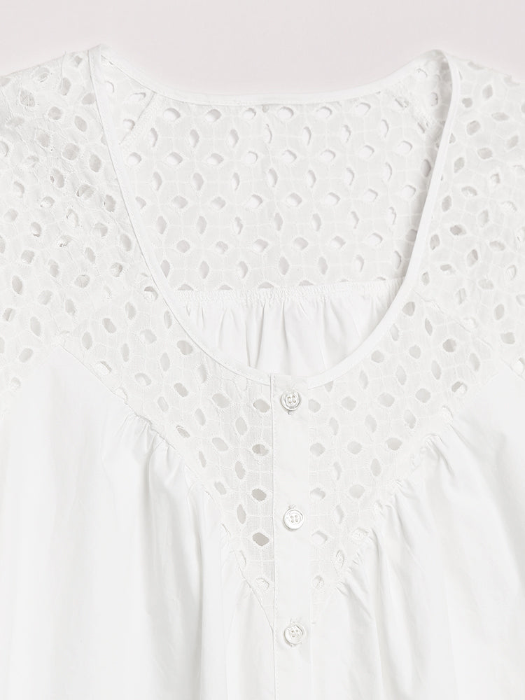 Broderie Button Top