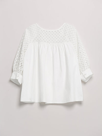 Broderie Button Top