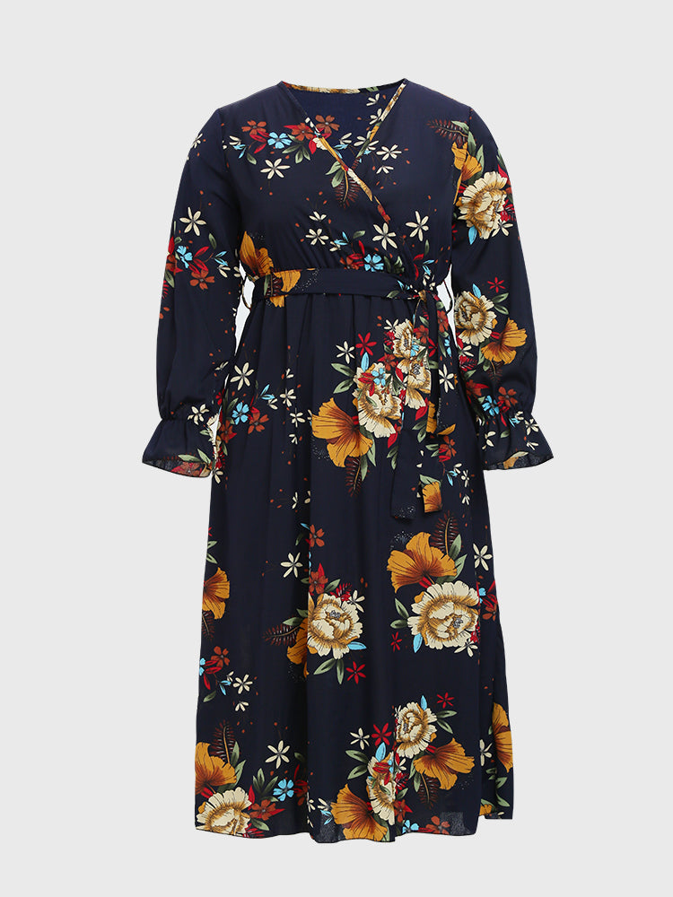 V-neck Lace Floral Dress