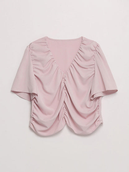 Shirred V-Neck Blouse