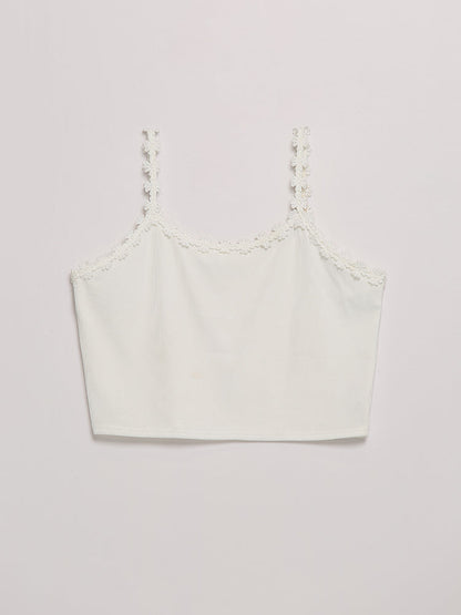 Frill Trim Backless Crop Cami