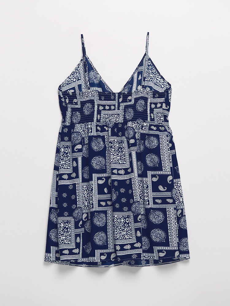 Block Print Surplice Neck Dress