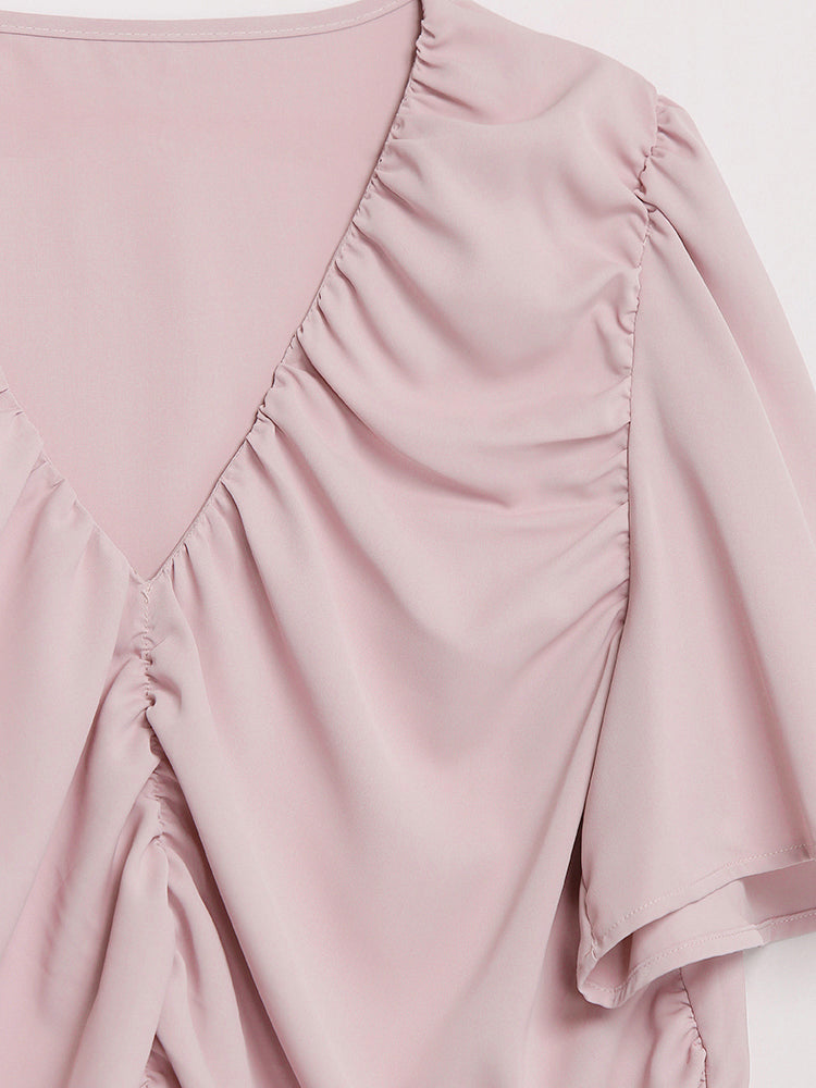 Shirred V-Neck Blouse