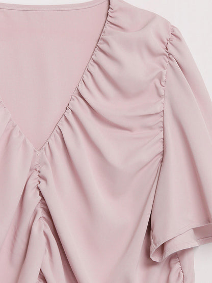 Shirred V-Neck Blouse