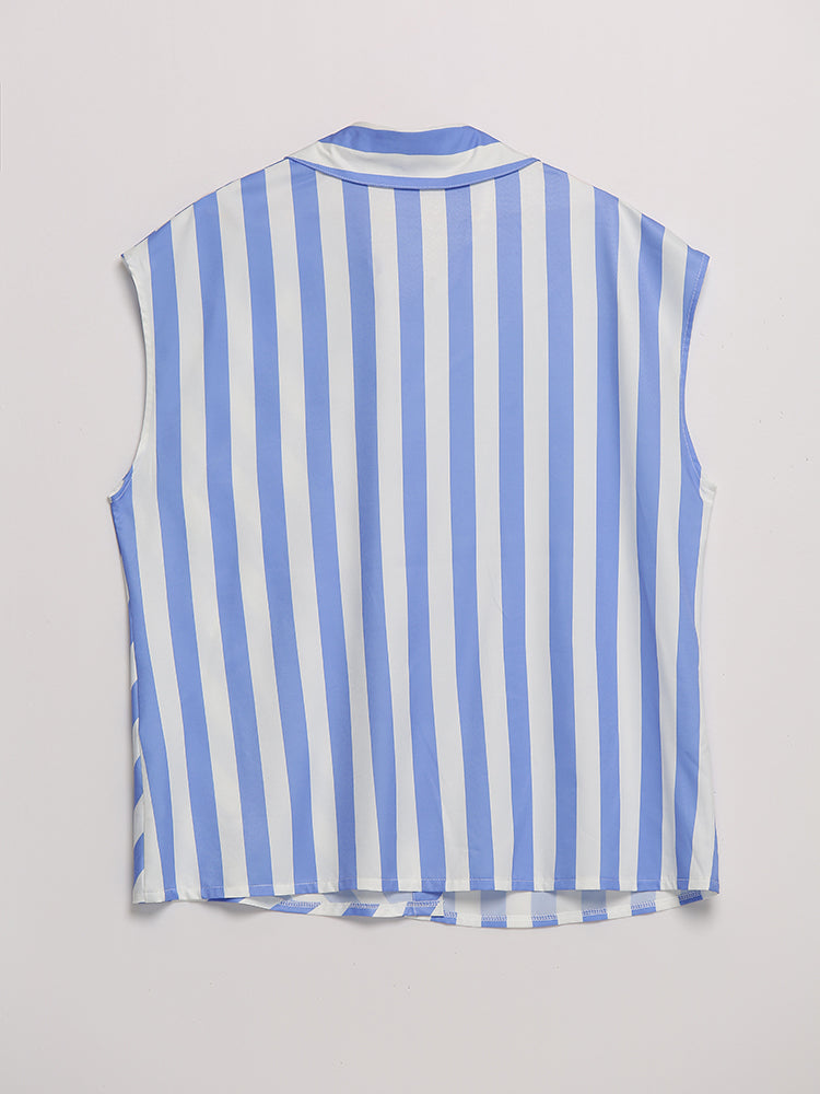 Striped Pocket Cap Sleeve Top