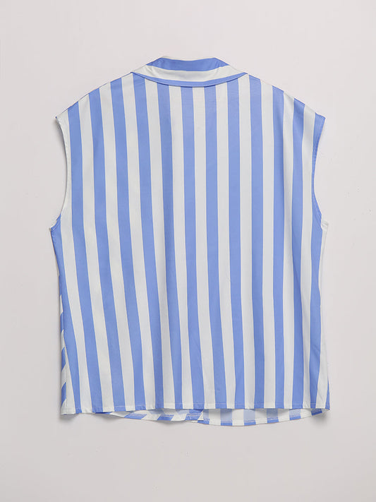 Striped Pocket Cap Sleeve Top