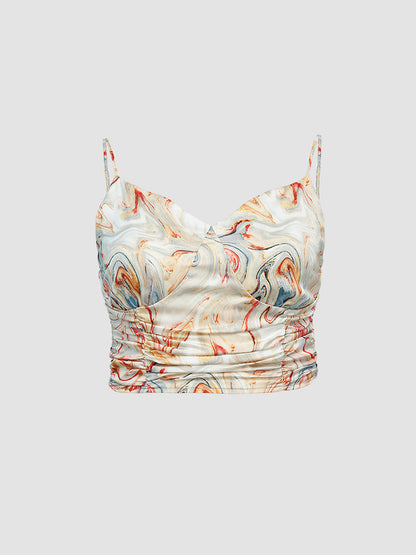 Tie Dye Twisted Painting Ruched Top