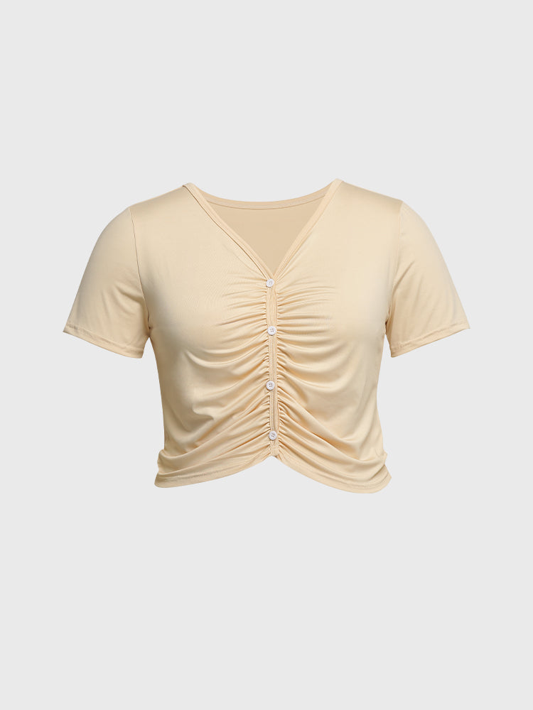 Ruched Button Short Sleeve T-Shirt