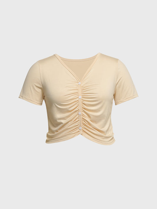 Ruched Button Short Sleeve T-Shirt