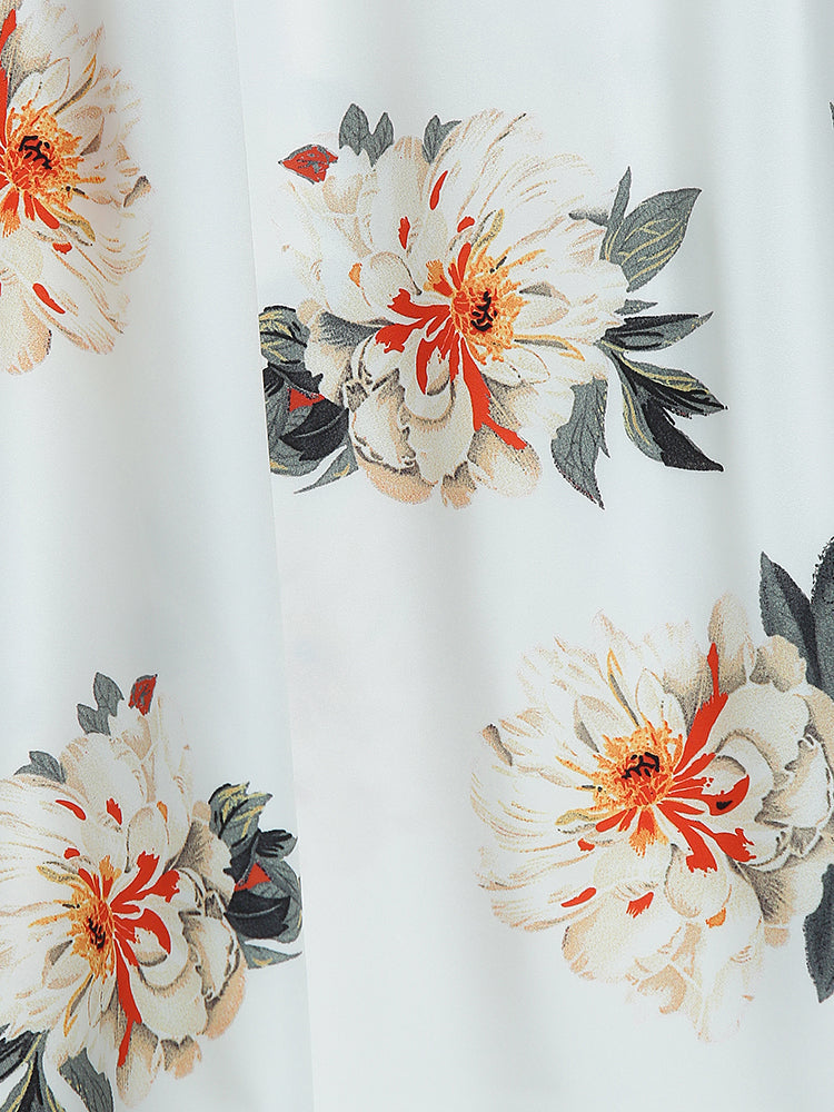 V-neck Floral White Dress