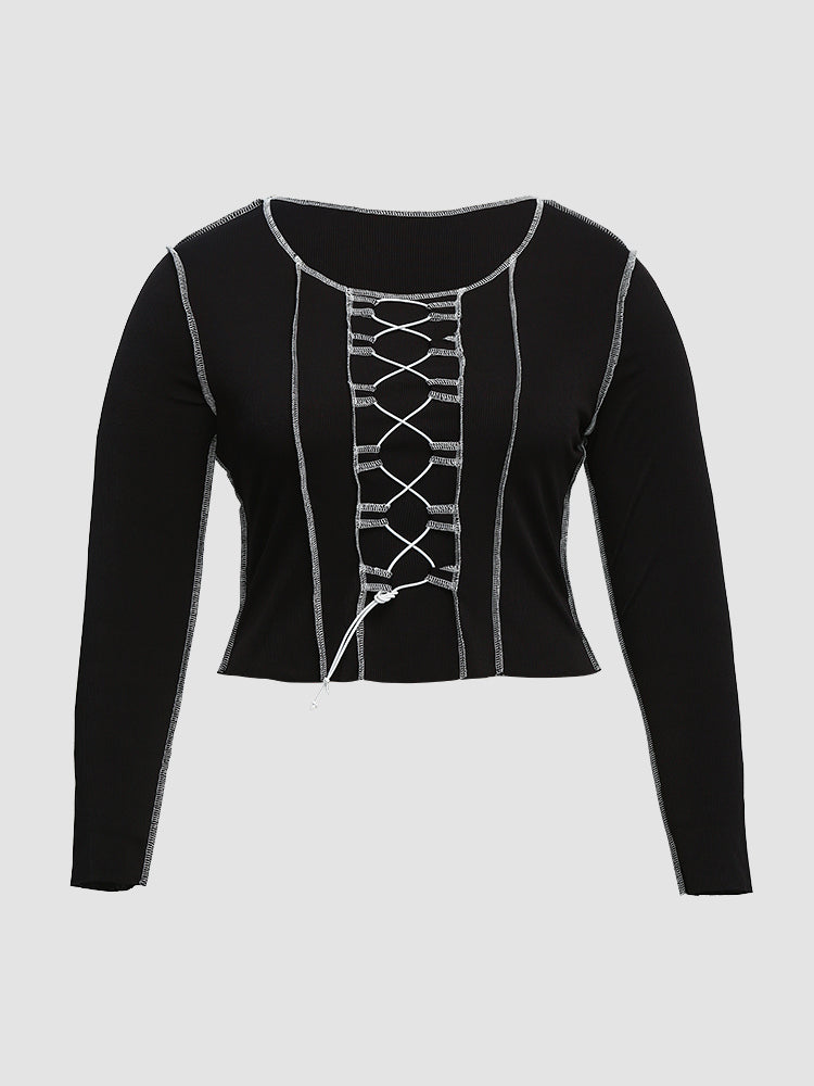 Crossover Knotted Front Stitch T-Shirt