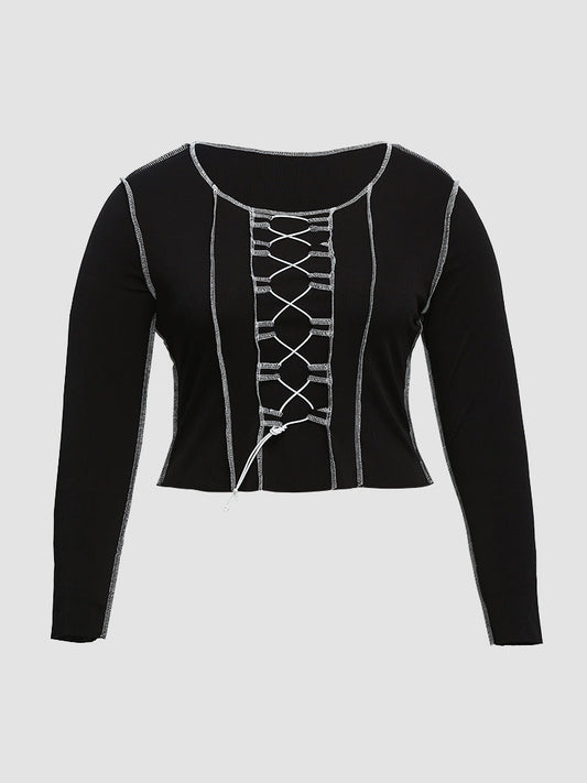 Crossover Knotted Front Stitch T-Shirt