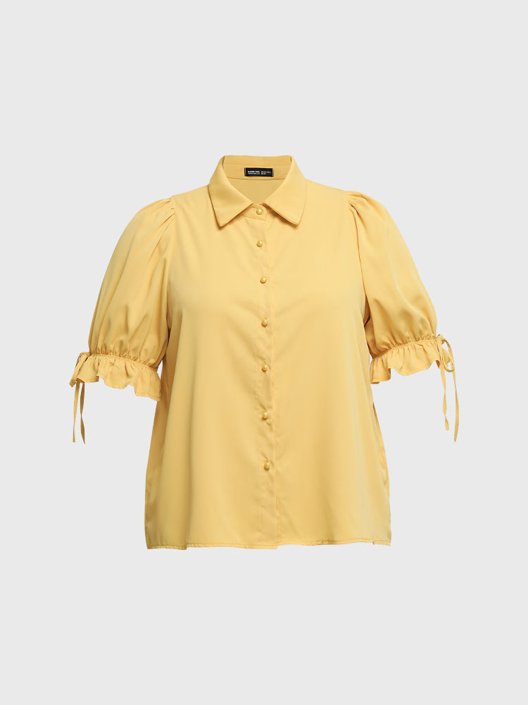 Puff Sleeve Lapel Collar Blouse