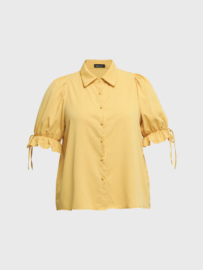 Puff Sleeve Lapel Collar Blouse