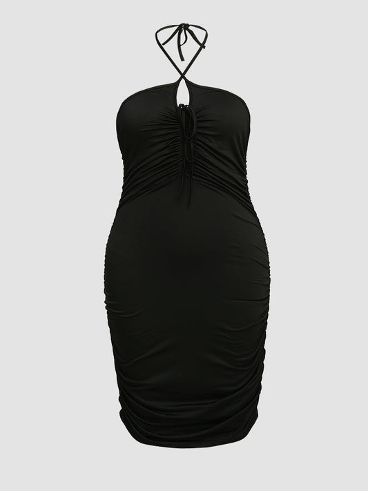 Ruched Knotted Halter Neck Dress