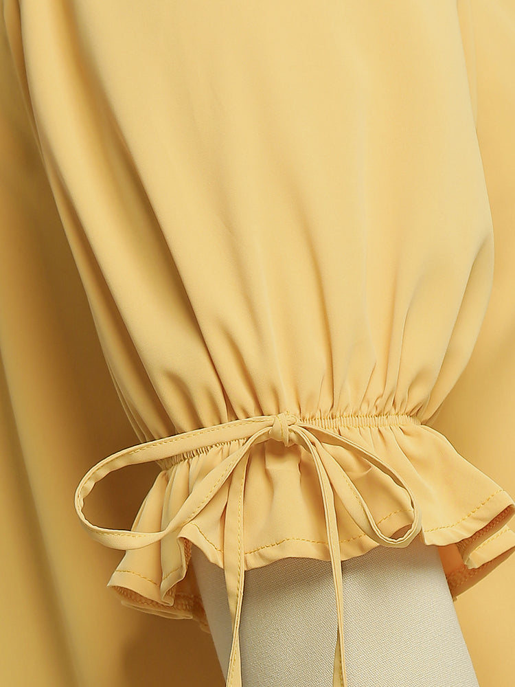 Puff Sleeve Lapel Collar Blouse