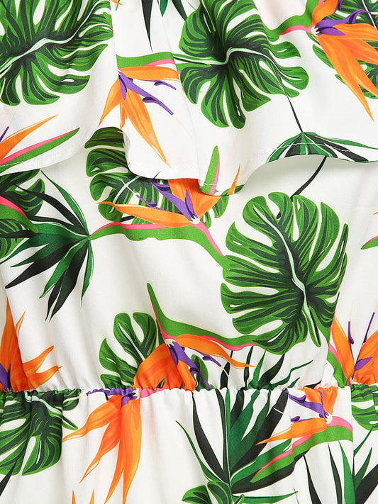 Leaf Print Split Hem Dress