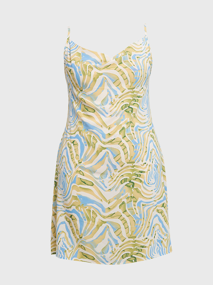 Abstrct Striped Cowl Neck Dress