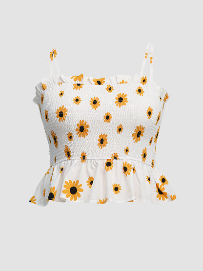 Daisy Shirred Frill Trim Crop Top