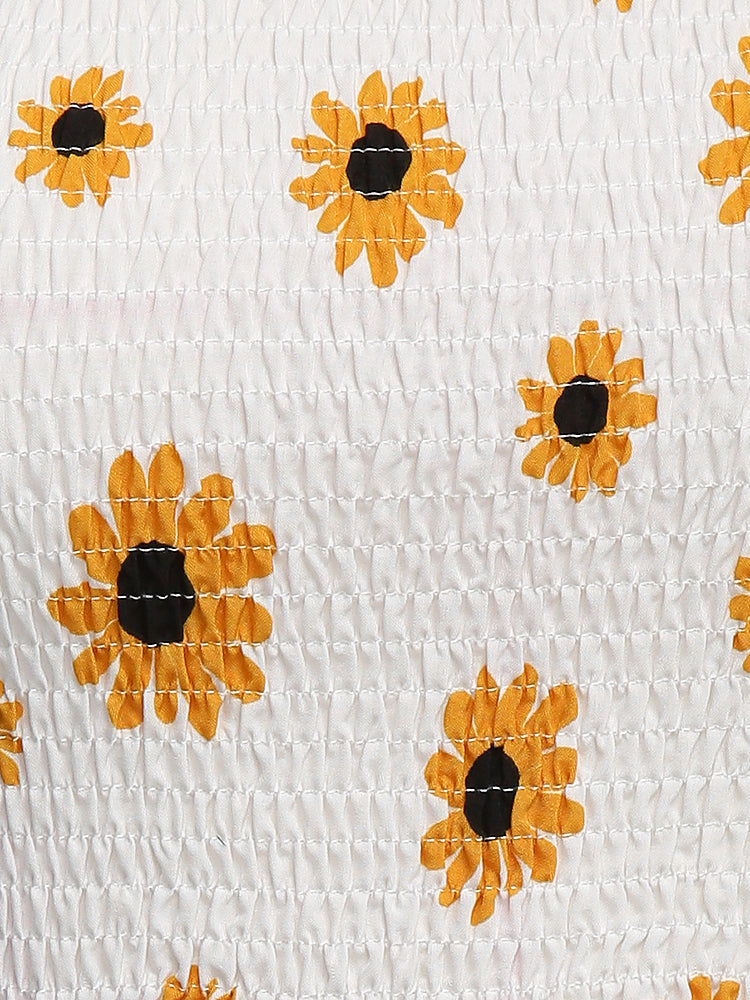 Daisy Shirred Frill Trim Crop Top