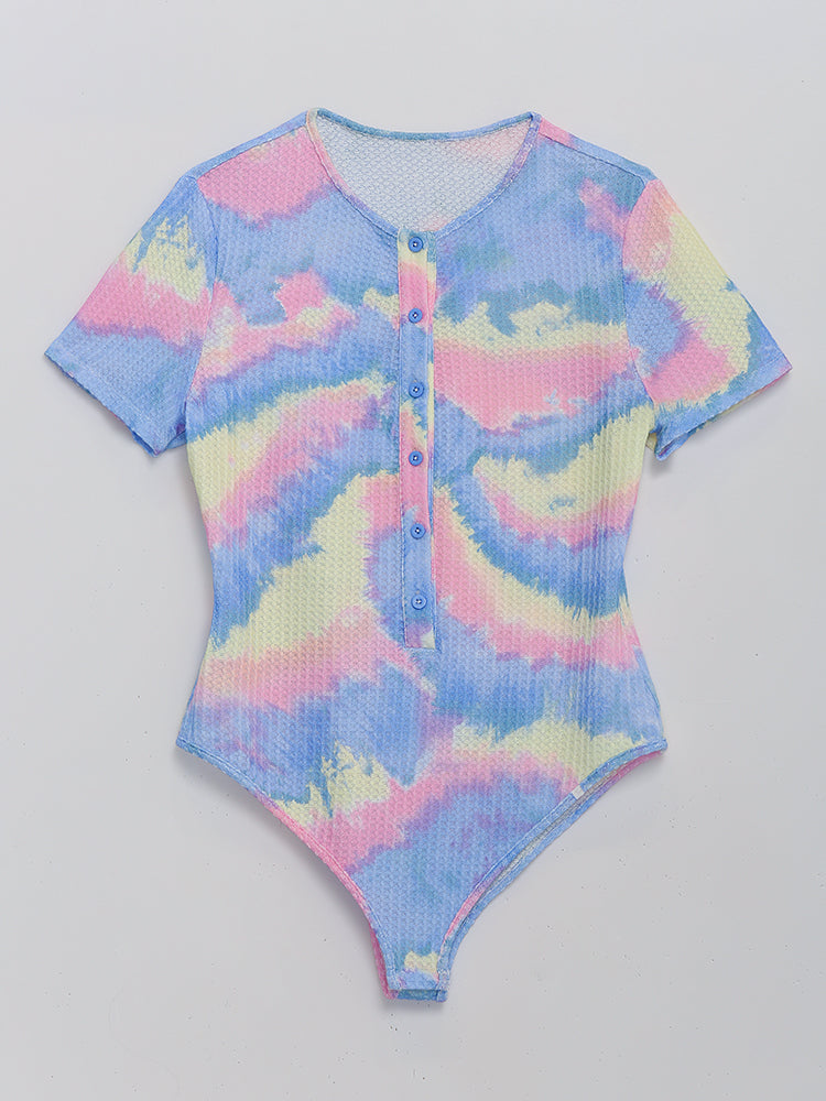 Tie Dye Button Short Sleeve Top