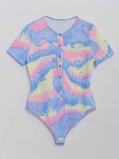 Tie Dye Button Short Sleeve Top