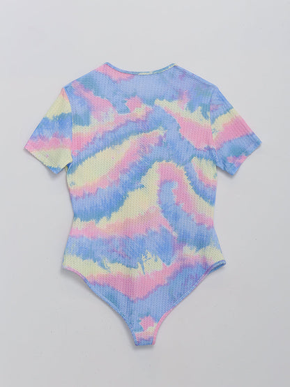 Tie Dye Button Short Sleeve Top
