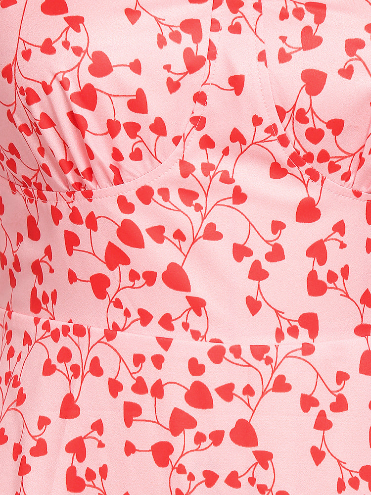 Heart Print Shoulder Knotted Dress