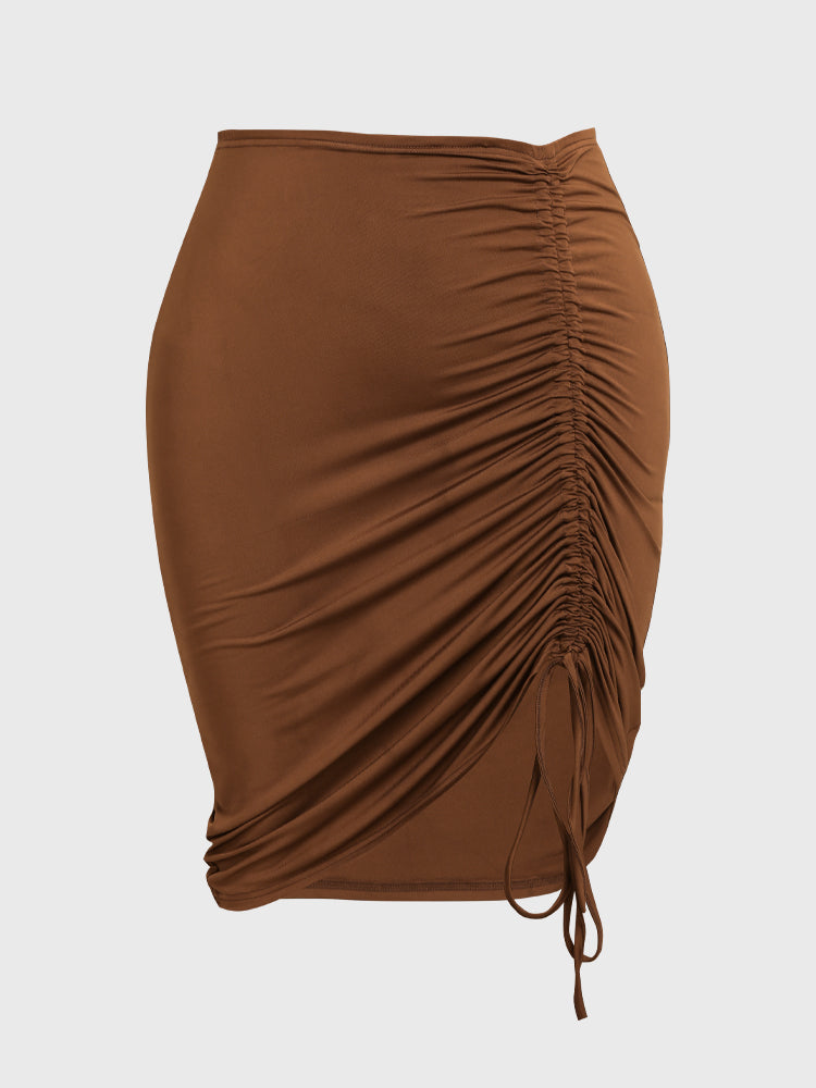 Ruched Knotted Irregular Hem Skirt