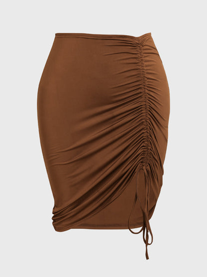 Ruched Knotted Irregular Hem Skirt