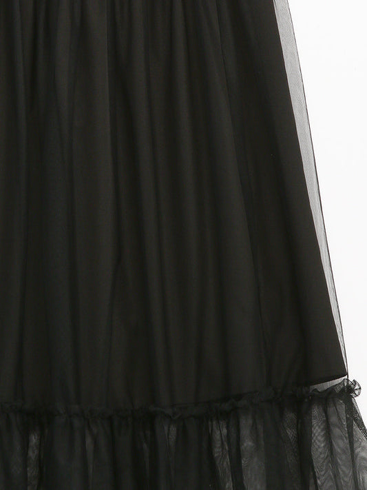 Mesh Ruffle Hem Skirt