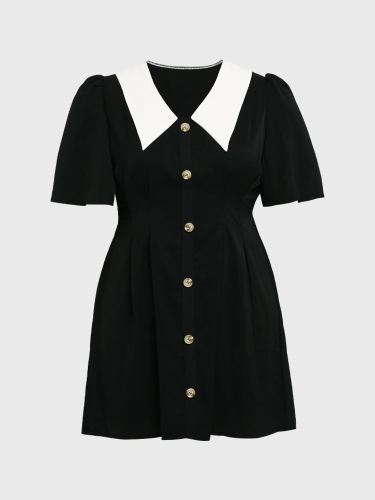 Button Lapel Collar Dress