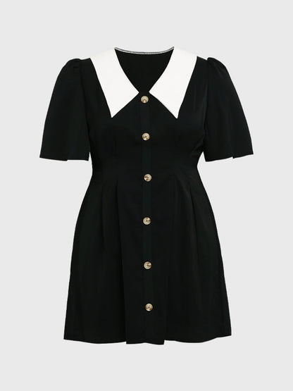 Button Lapel Collar Dress