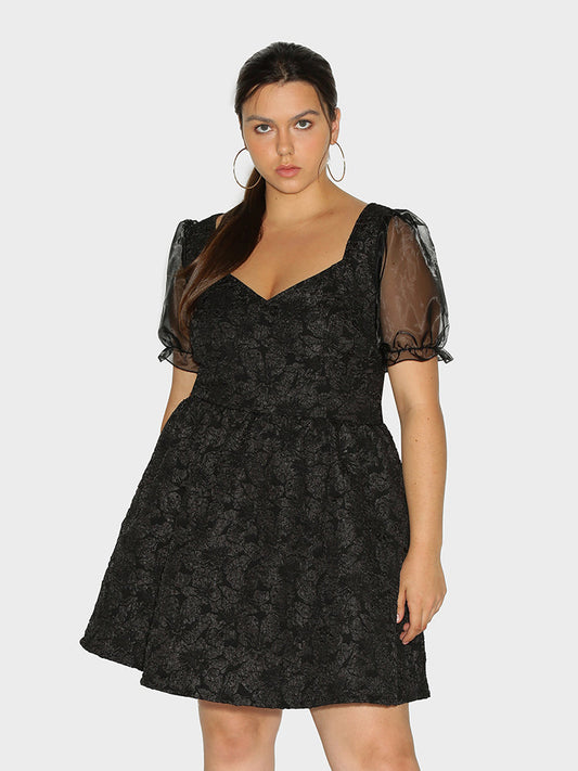Puff Lace Sleeve Dress