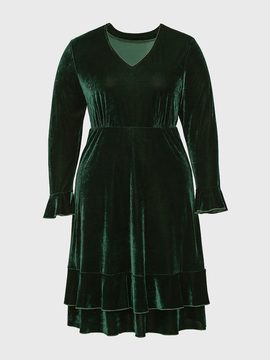 Ruffled Hem Solid Color Dress