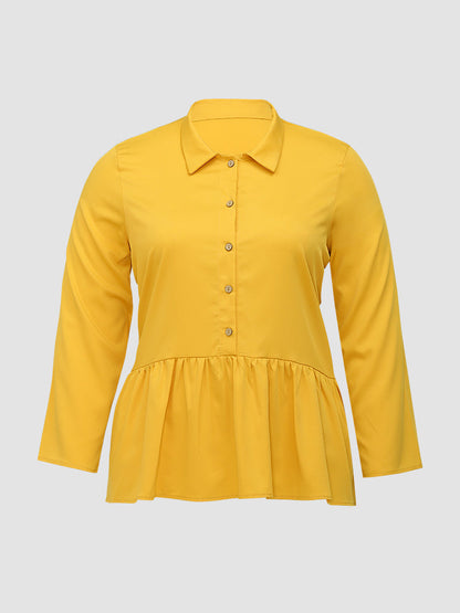 Frill Hem Lapel Collar Blouse