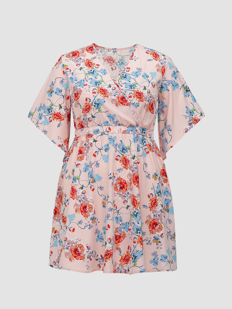 Floral Flared Sleeve V-neck Dress
