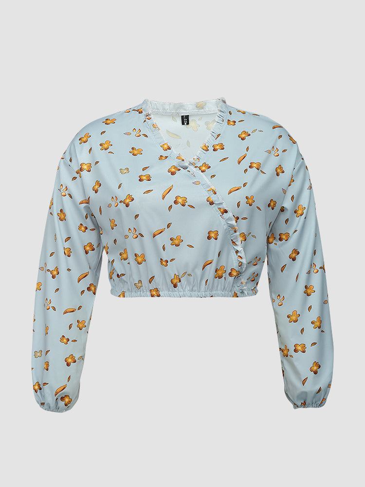 Lantern Sleeve Floral Crop Top