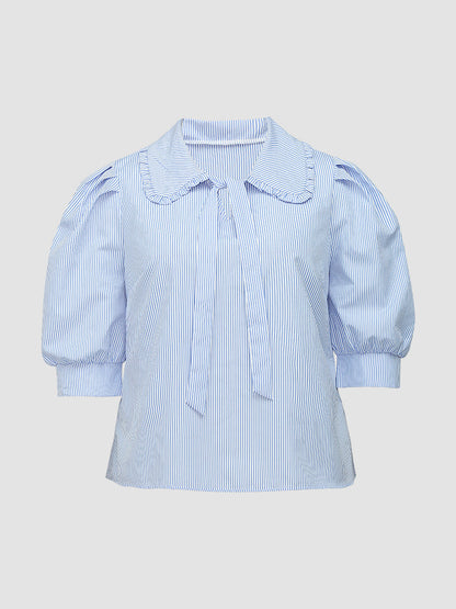 Doll Collar Striped Blouse