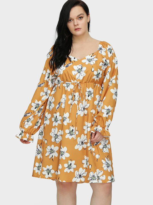 Floral Lantern Sleeve Dress