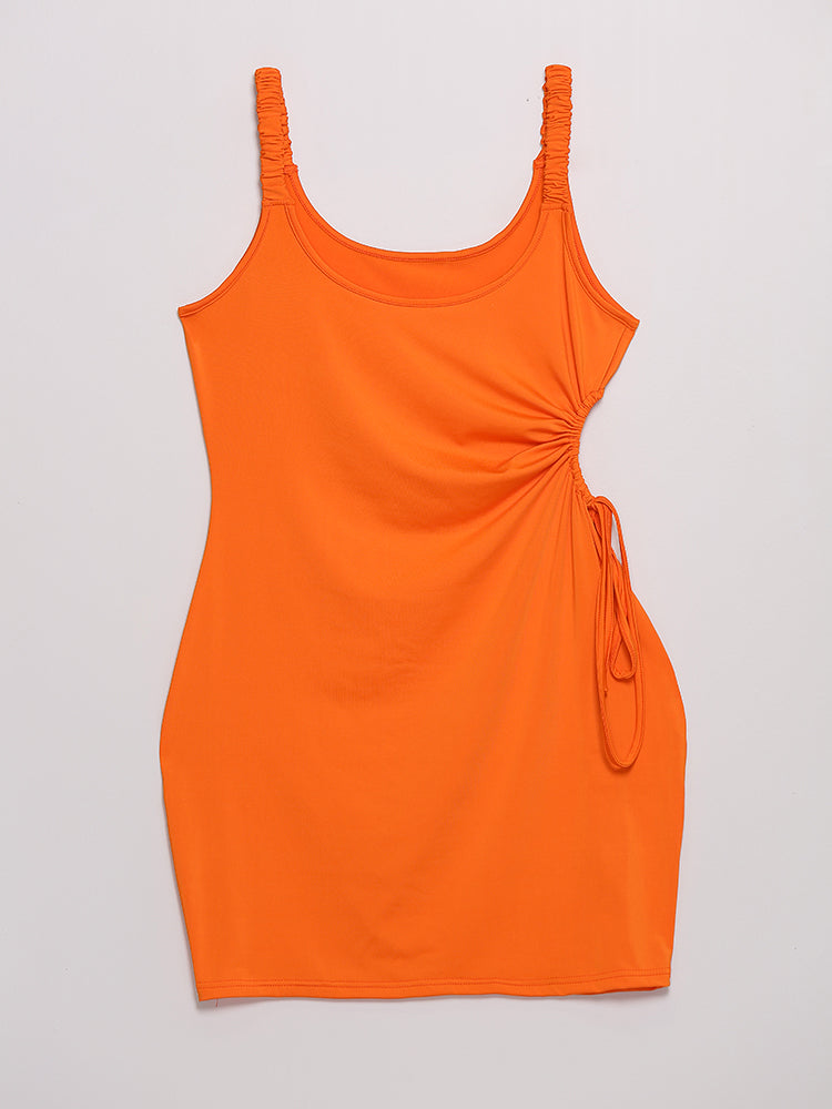 Shirred Shoulder Cut Out Dress