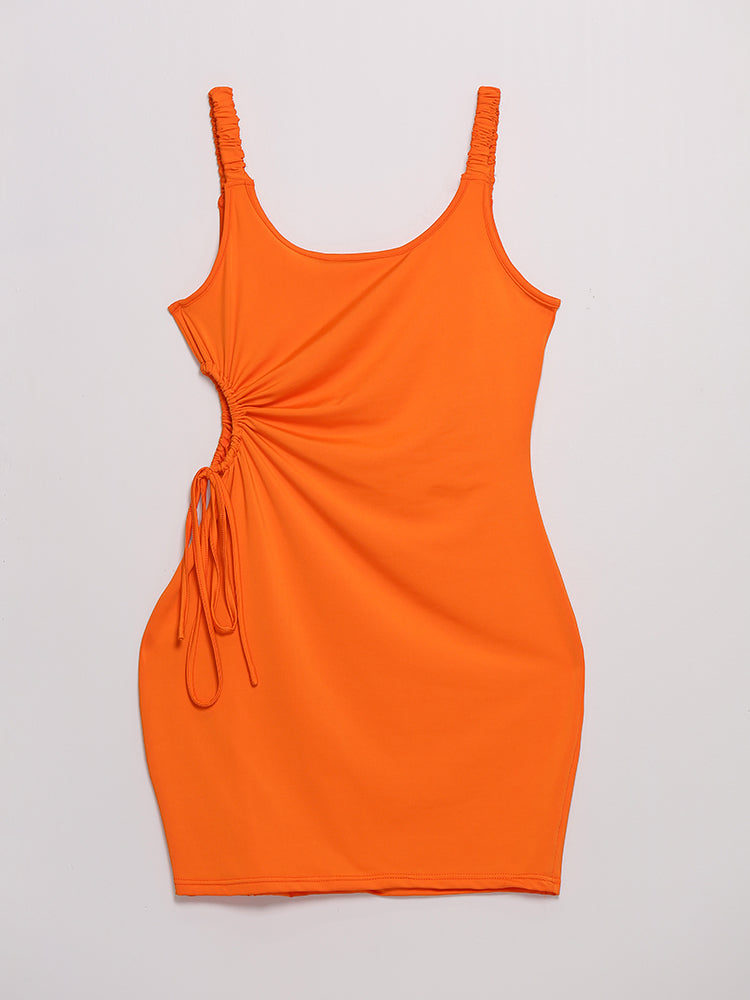 Shirred Shoulder Cut Out Dress