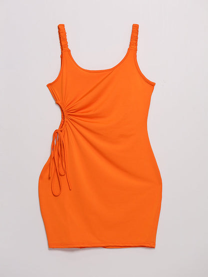 Shirred Shoulder Cut Out Dress