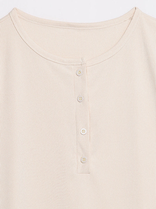 Button Round Neck T-Shirt