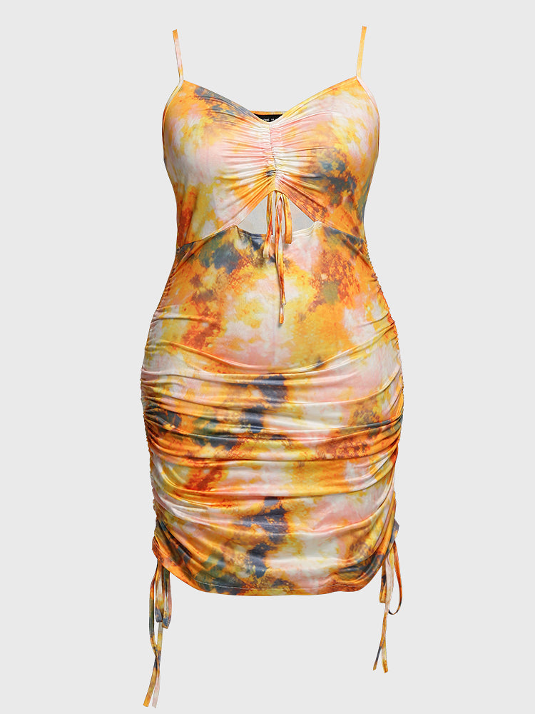 Ruched Knot Tie Dye Dress