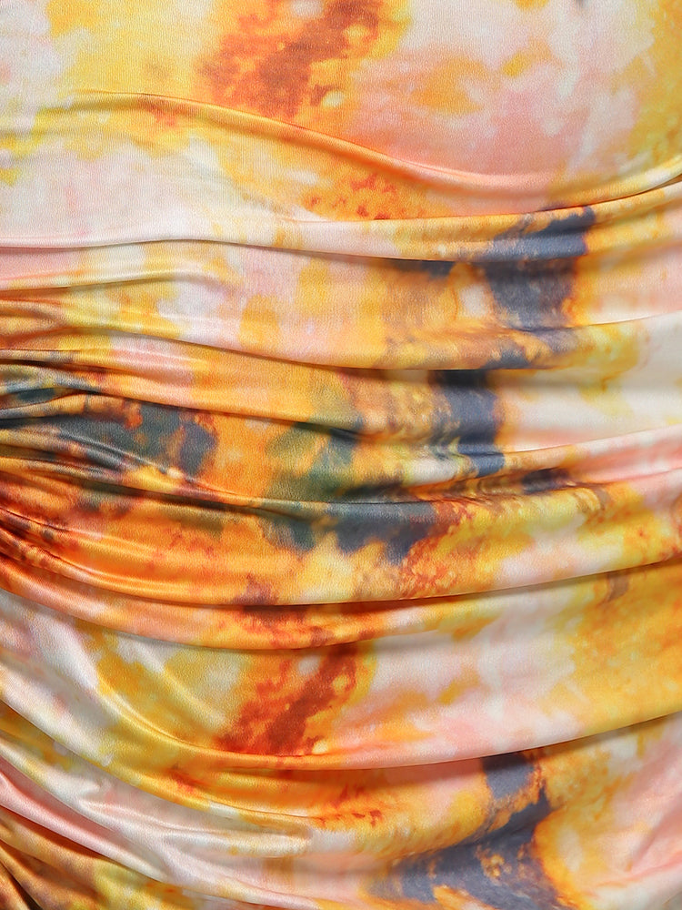 Ruched Knot Tie Dye Dress