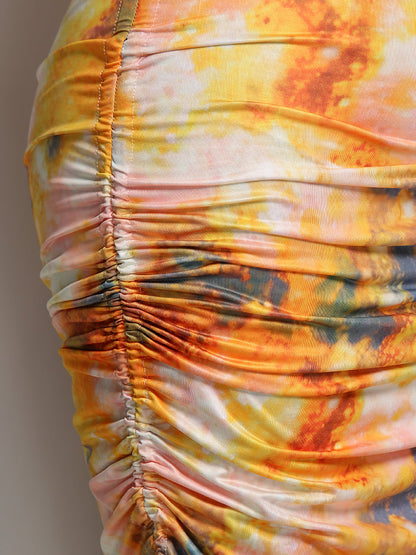 Ruched Knot Tie Dye Dress