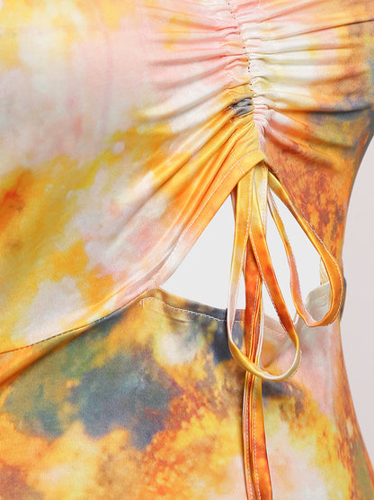 Ruched Knot Tie Dye Dress